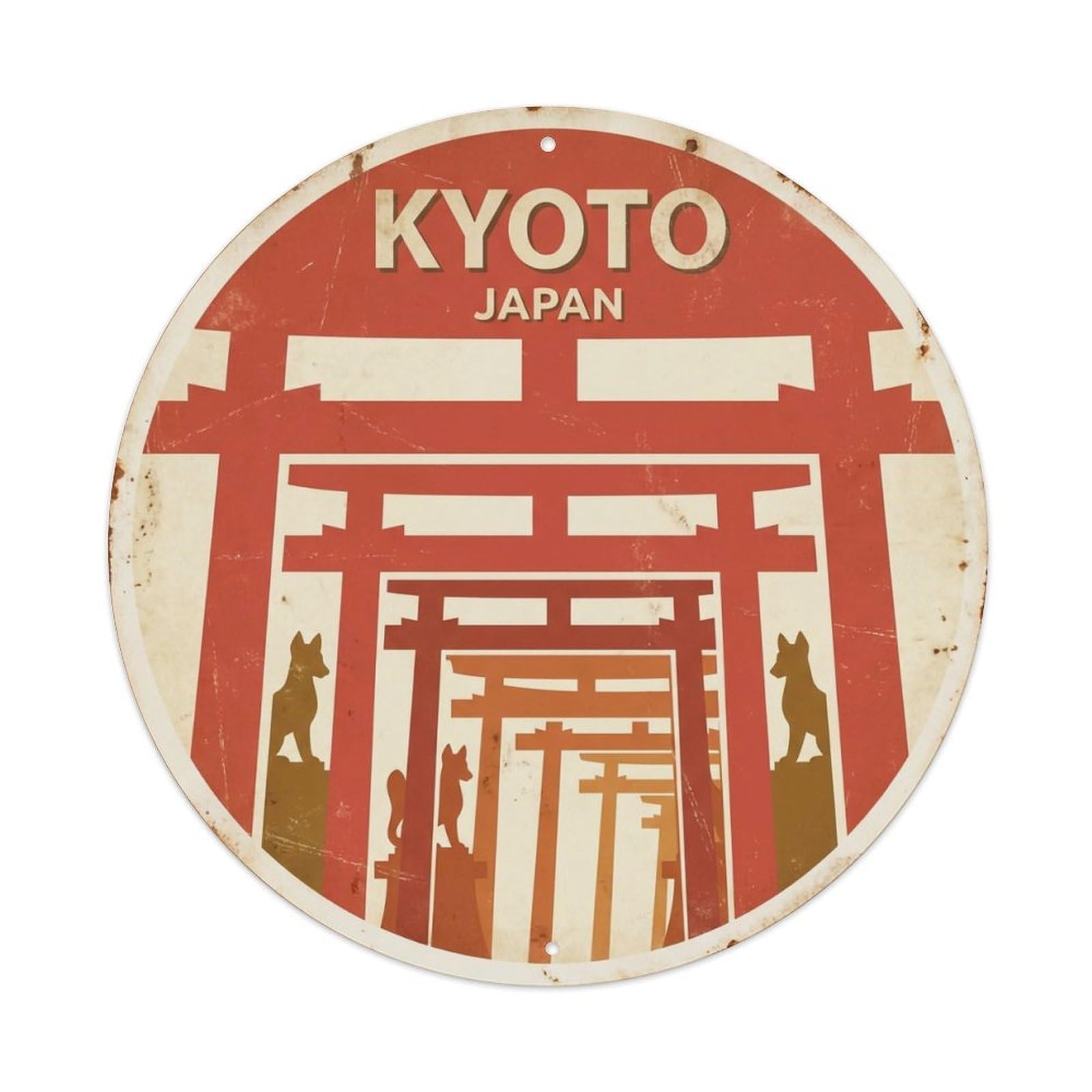 Yrnq 8X8inch Vintage Style Vintage Travel Kyoto Japan Heritage Metal Tin Sign