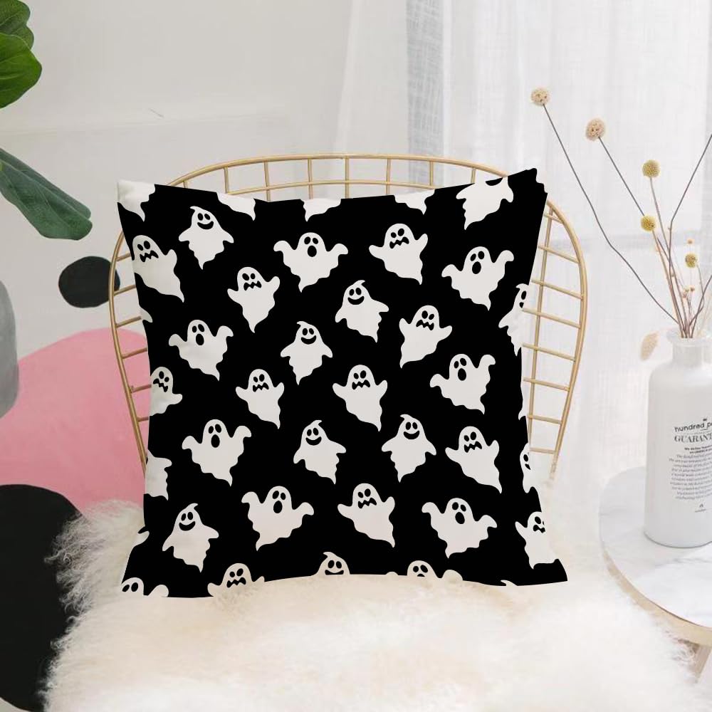 HYOSXW Cushion Cover,Throw Pillow Case Home Decorative for Living Room Bedroom Sofa Chair 16X16 Inch,Halloween Ghost Pattern in Black Background,Pillowcase 40X40cm