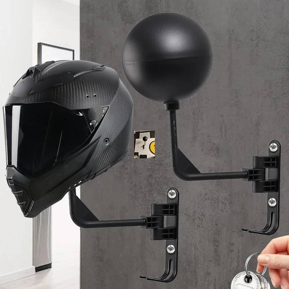 Helmhalterung Wand Motorradhelm-Wandhalterung mit Haken, 180 ° drehbar, Metall, Fahrradhelm-Display, Kleiderbügel, Ständer for Mäntel, Mützen, Rugby-Helme
