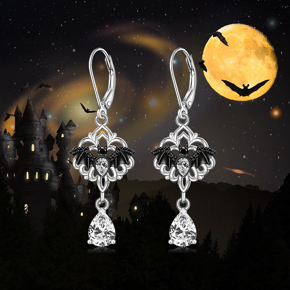 Bat Earrings Halloween Earrings for Women Halloween Gifts for Women Black Bat Dangle Filigree Sterling Silver Spooky Jewelry - Image 8