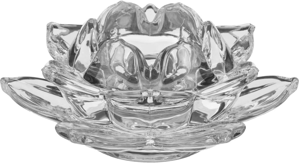 MUZA 4.7" Clear Glass Lotus Tealight or Taper Candle Holder With Gift Box, Figurine 355-130