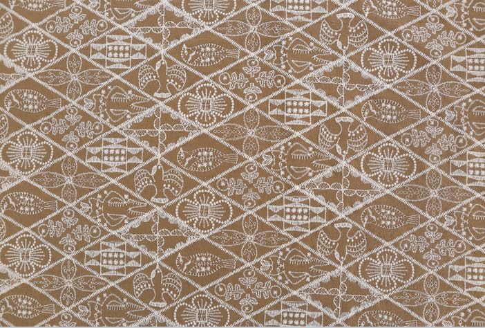 Tela Para Tapizar Tela bordada de lino y algodón, mantel, bolsa equipaje, tela costura decorativa hecha a mano(Khaki)