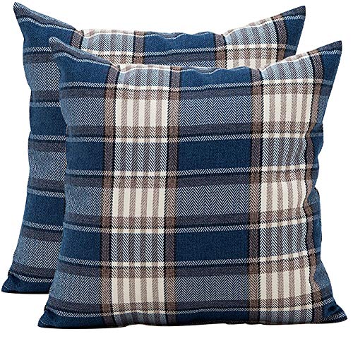 Image of JOTOM Plaids Tartan Linen Pillow Cover,Cushion Covers for Home Sofa Car Decorative 45 x 45cm,Set of 2 (Lattice,Blue Brown)
