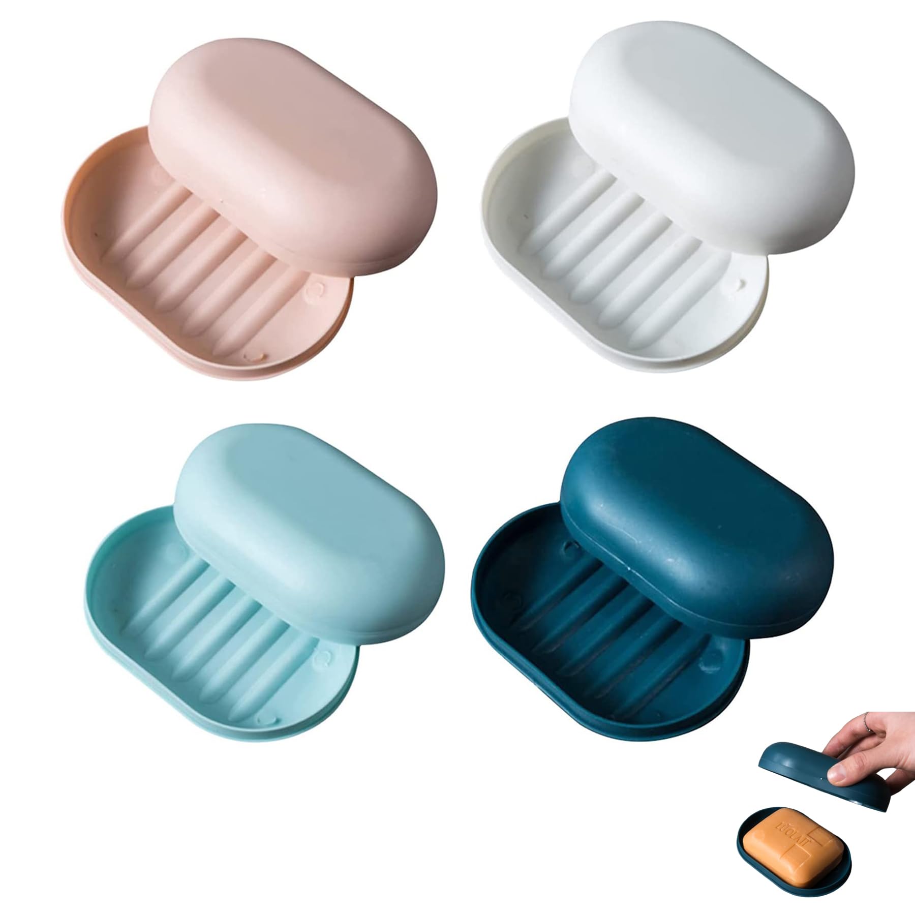 CNMZGJ 4 Pack Soap Dish with Lid Portable Plastic Soap Box for Travel Shower Soap Case Container for Bathroom Camp Gym Leak-Proof Lightweight Soap Saver