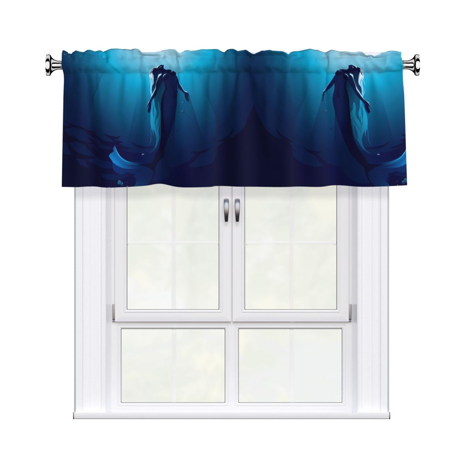 WHJDPP Blue Mermaid Prints Charming Kitchen Window Cover – 54x18 Inch Peach Skin Valance with Decorative Print