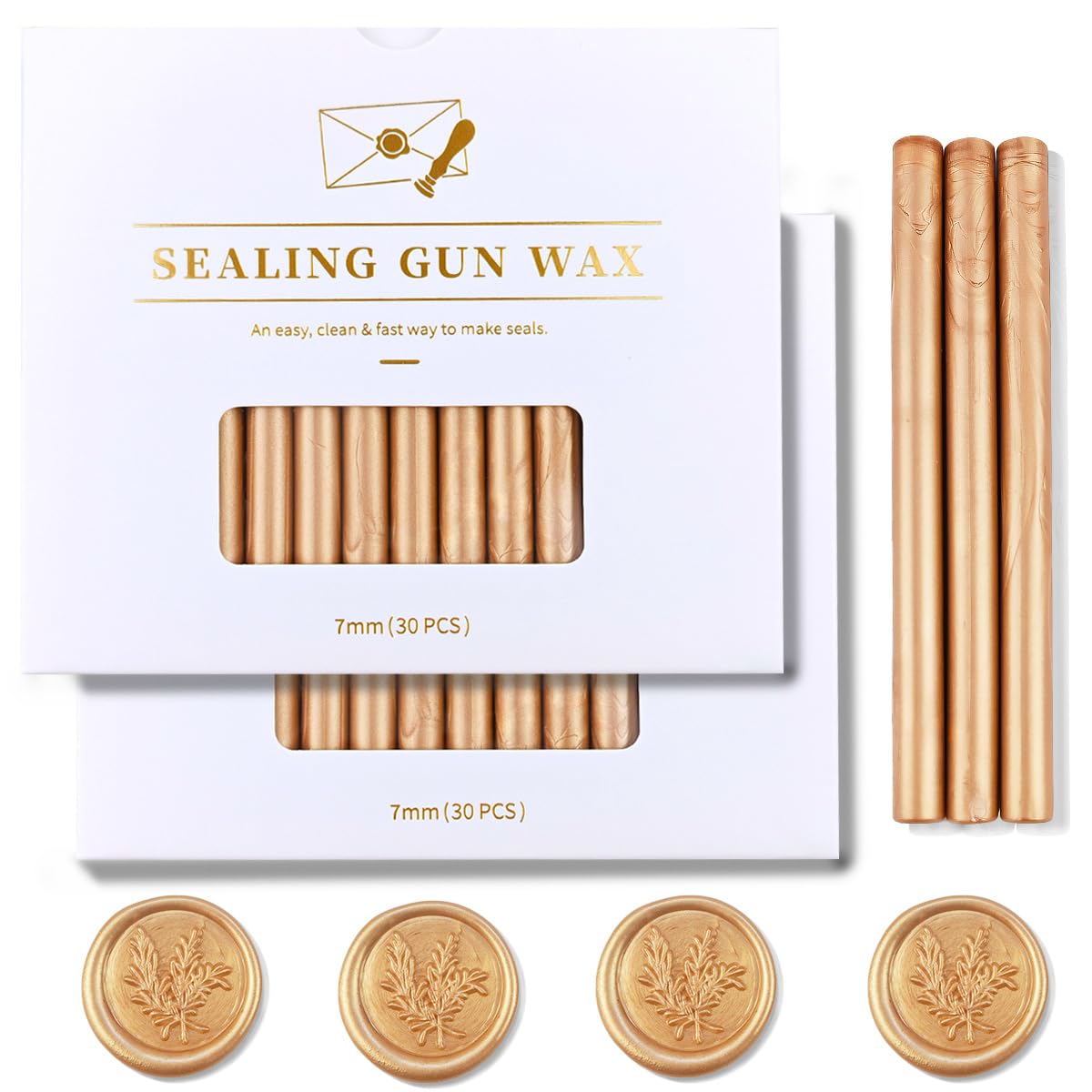 60Pcs Light Gold Wax Seal Sticks, 7mm for Mini Glue Gun Sealing