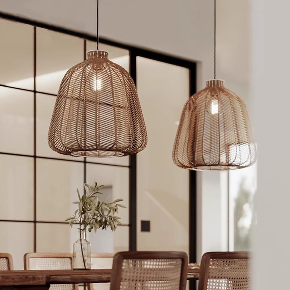XQIDIANAA Large Rattan Chandelier, 1Pack Boho Chandelier Light Fixture Farmhouse Chandelier for Dining Room Lamp Fixture Modern Kitchen Island Lighting