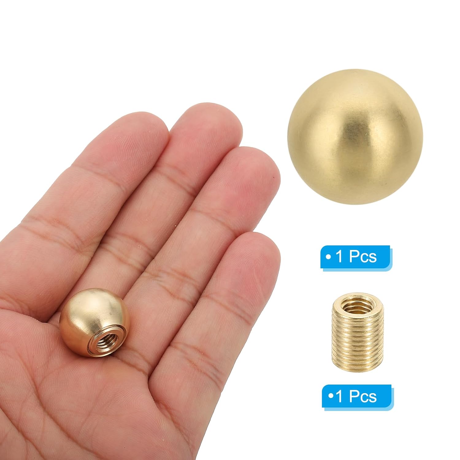 Generic 17.5mm Ball Lamp Finials Caps Knob, 1 Set Solid Brass Lamp Shade Top Decoration Screw Cap Nuts with Brass Reducing Adapter for Table Floor Lamps