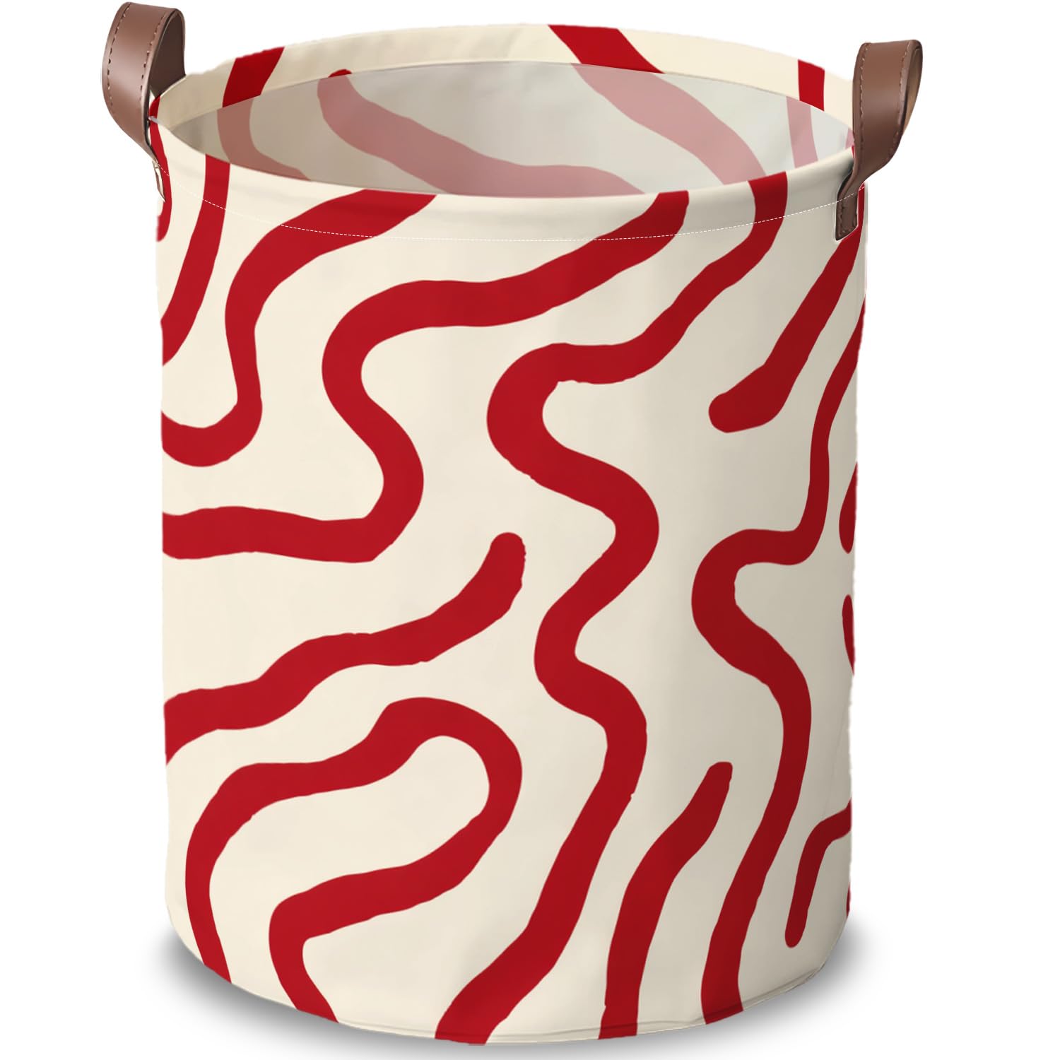 Red Abstract Laundry Basket, Laundry Hamper, Leather Handles, 15.75x19.7in