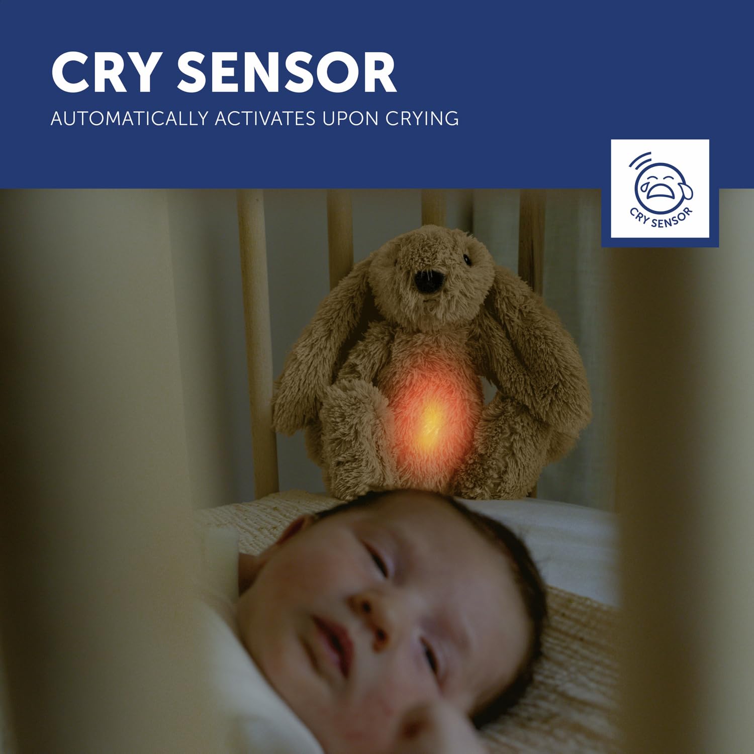ZAZU - Ro del coniglietto Baby Sonno con batteria ricaricabile – Luce notturna in diversi colori e suoni rilassanti, sensore vino, spegnimento automatico e cavo di ricarica USB-C (beige)