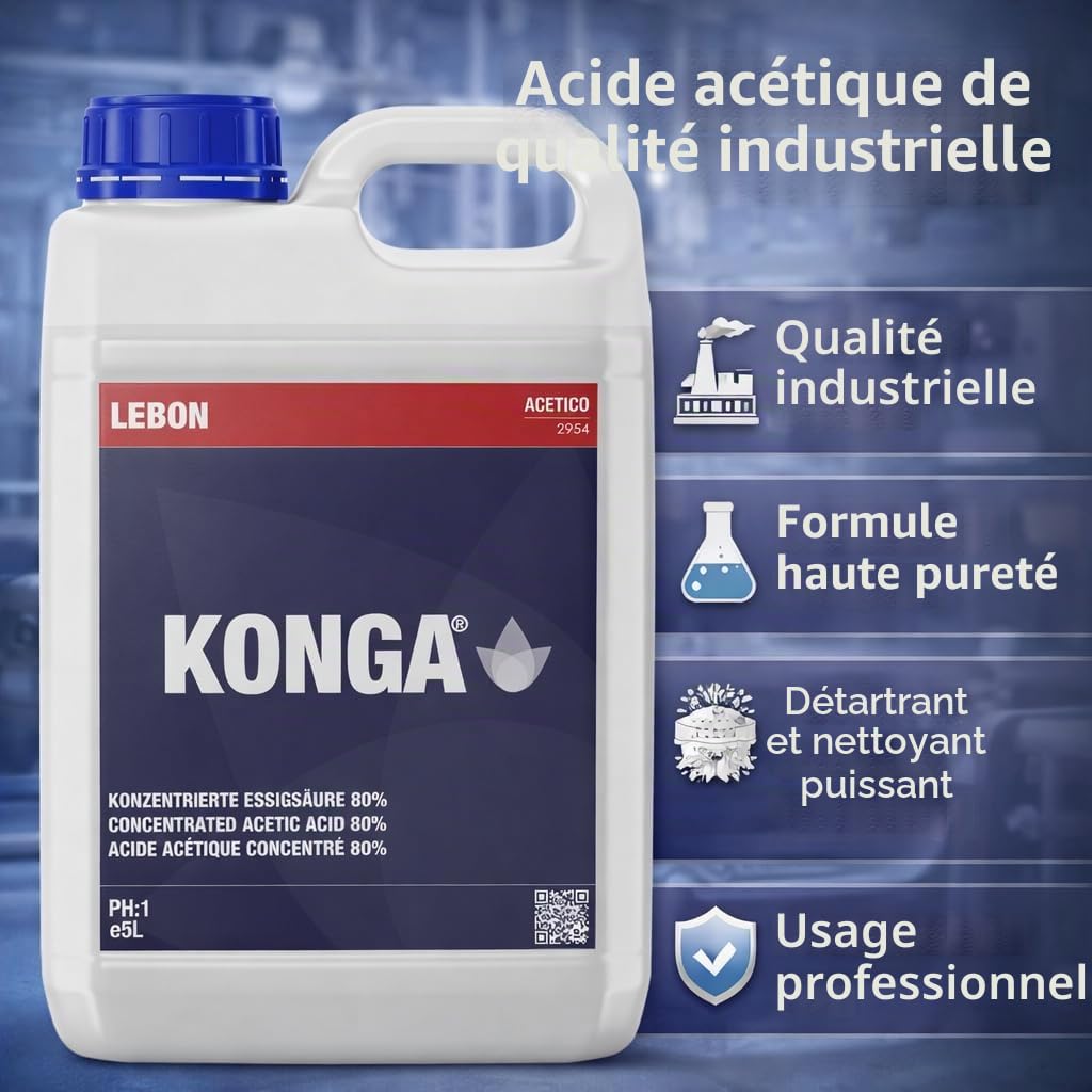 Konga Acetico Acide acétique de qualité industrielle | Détartrant et nettoyant de haute pureté | Élimine les dépôts de calcaire et de minéraux puissants | Pour appareils commerciaux, chaudières et
