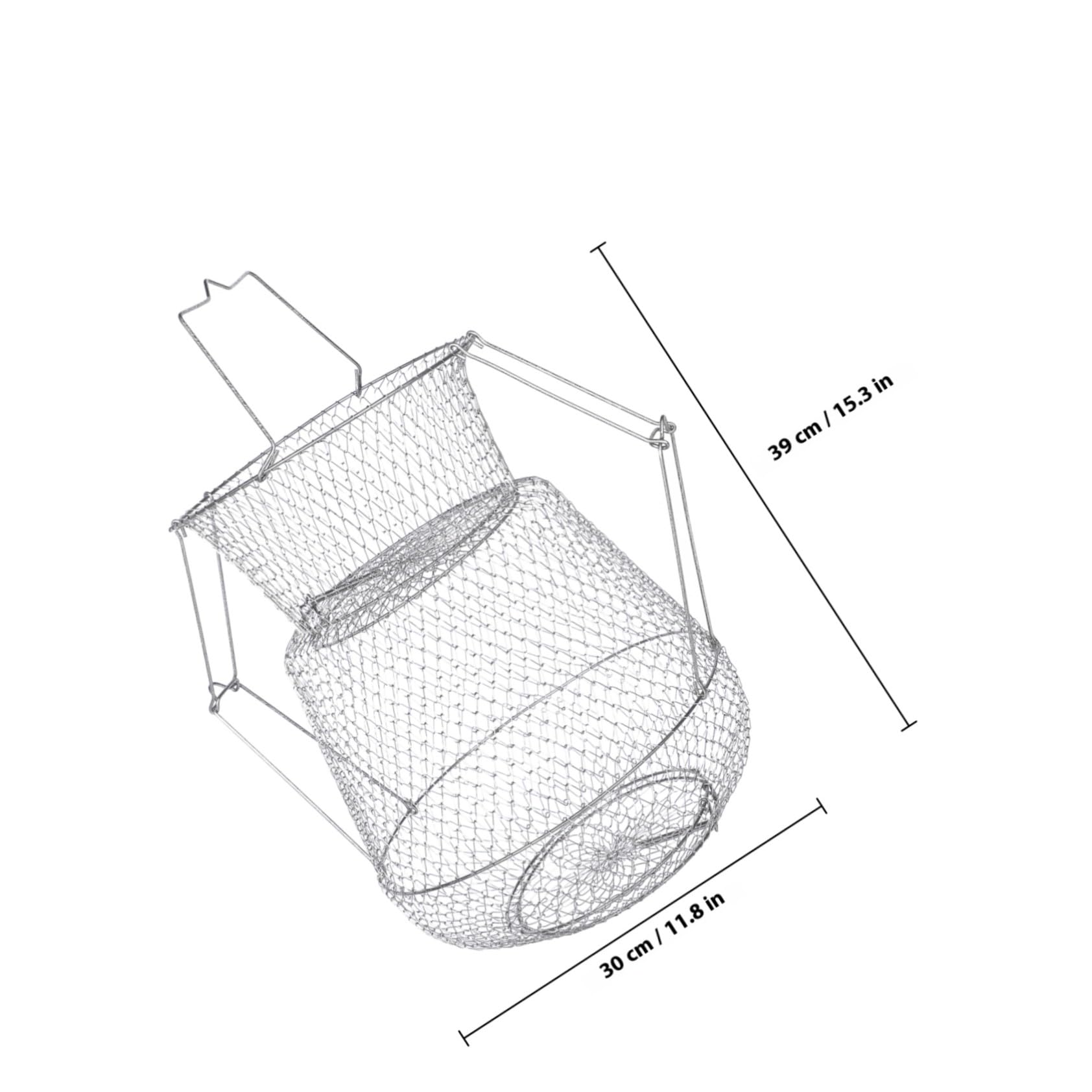 Cabilock Red de Pesca Metálica Plegable de 30 Cm Acero Inoxidable 304 Resistente Cesta para Pescar Peces y Cangrejos Accesorio de Pesca Portátil y Almacenamiento de Captura