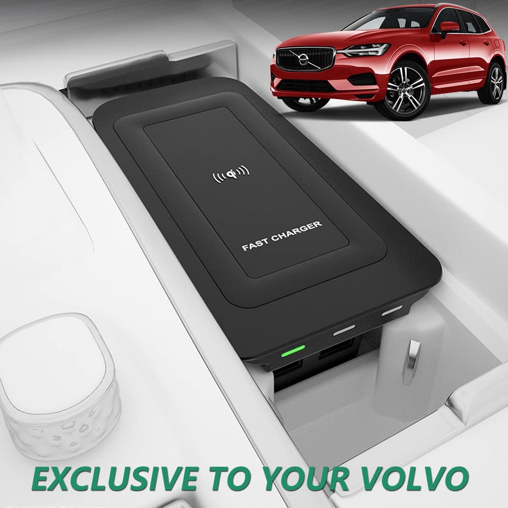Cargador Teléfono Inalámbrico Coche para Volvo XC90 XC60 S90 S60 V90 V60, 15W Wireless Carga Rápida Auto Teléfono Cargador para Volvo 2017 2018 2019 2020 2021 2022 Consola Central Accesorios