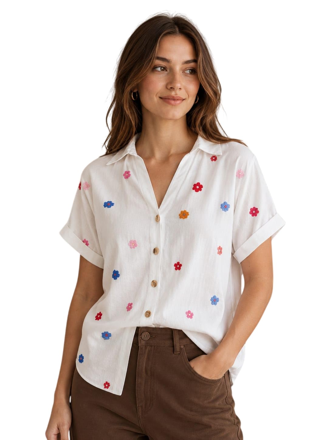 tagas Women's Floral Embroidered Shirt||Elegant Short Sleeve Shirts for Casual & Office Wear | Stylish Summer Button-Down Shirt for Girls & Women| Women Top's || Shirt for Womens|| Women wear|-picture-45