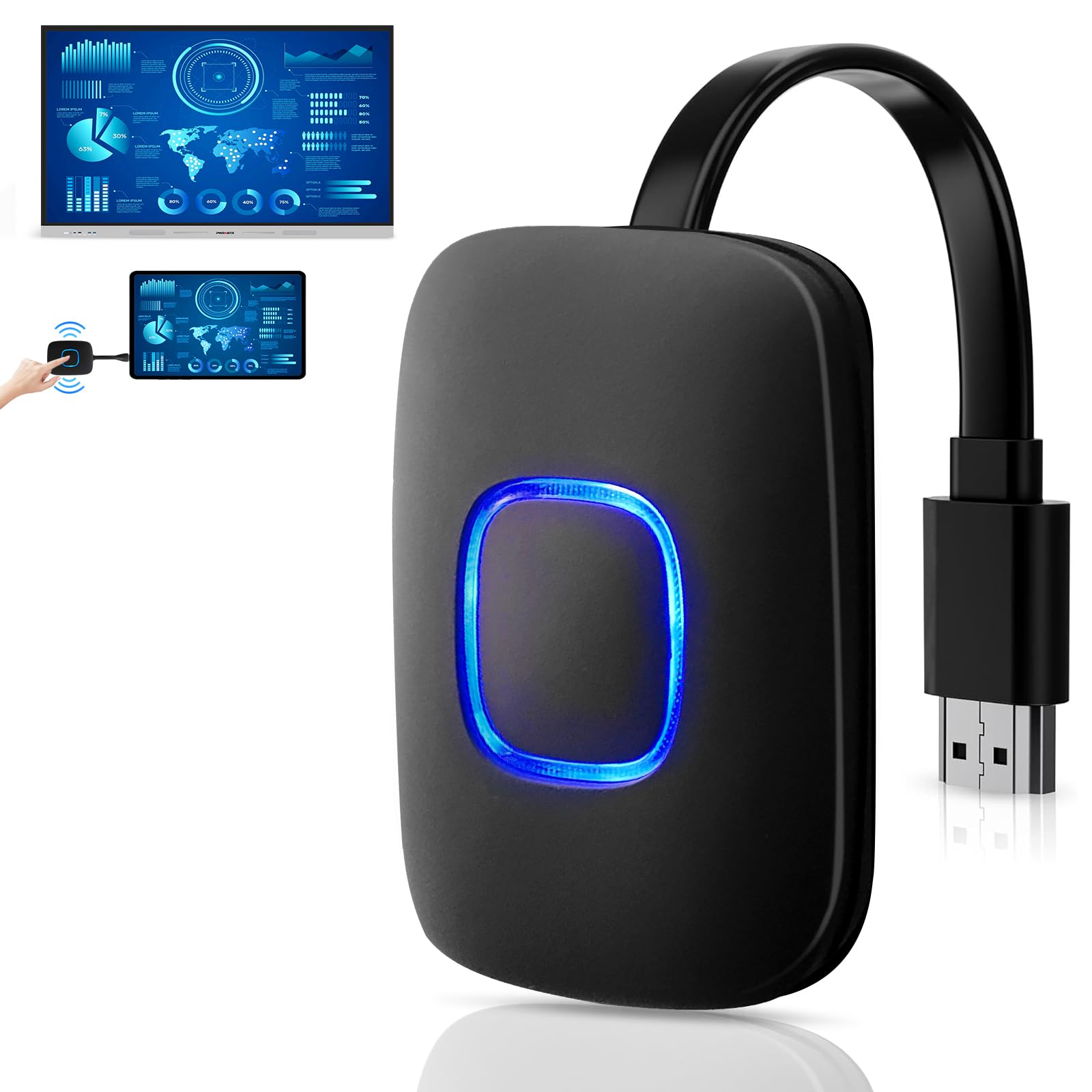 4K Wireless Display Adapter, Screen Wireless Transmitter USB Wireless Extender, Plug & Play, Support 2.4/5GHz for Streaming Video/Audio/File to Smart Whiteboard from Laptop/PC/iPad/Tablet/Mac