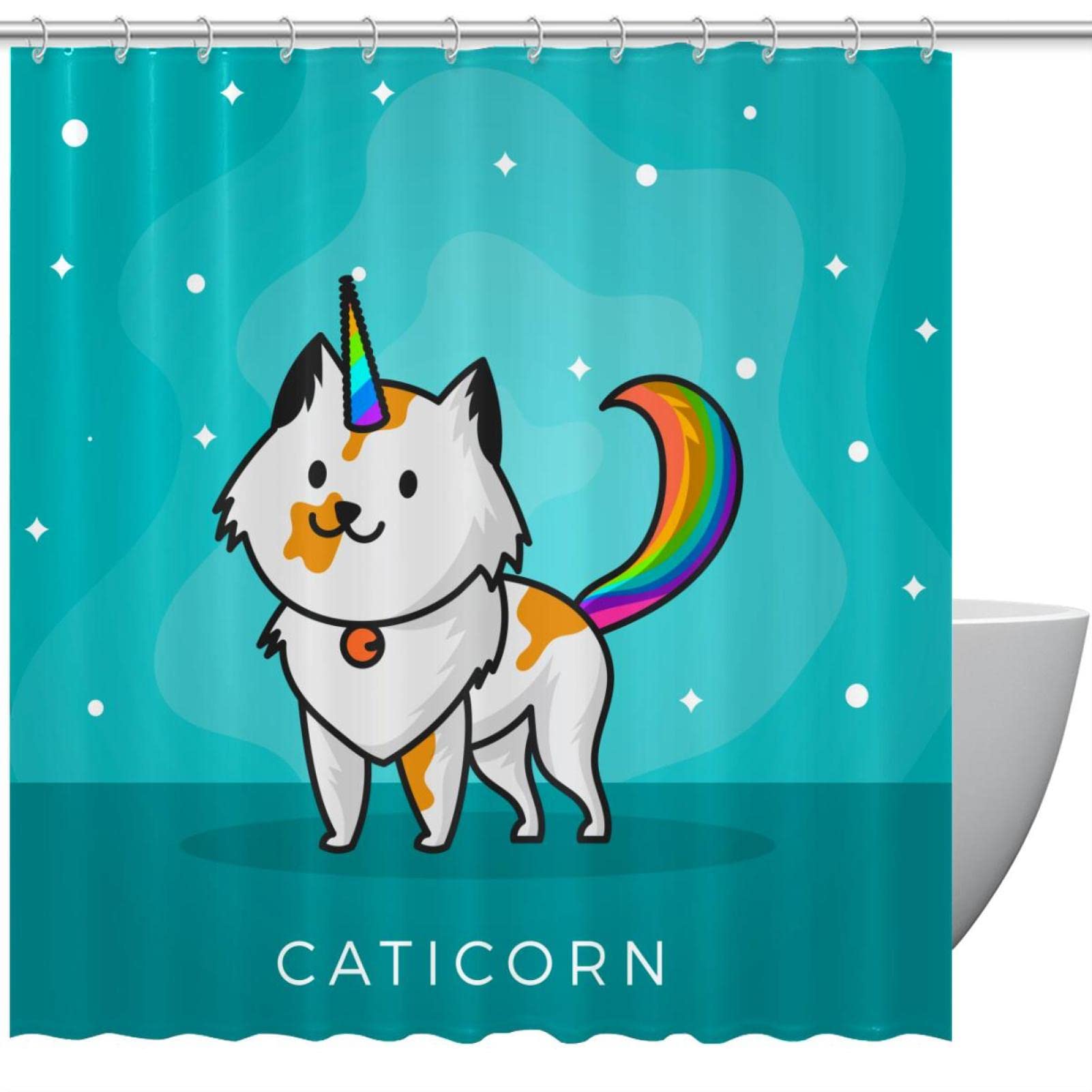 Rideau de douche licorne chat aux motifs colorés et féeriques pour douche d'enfants