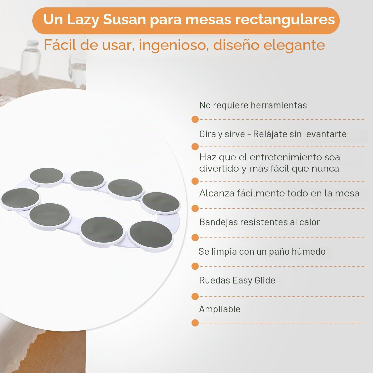 BigKing Bandeja giratoria para Mesa de Comedor, Bandeja giratoria de 360° para 8 bandejas, Plato Giratorio Lazy Susan para mesas largas, Mesa de Buffet giratoria para Comidas Familiares
