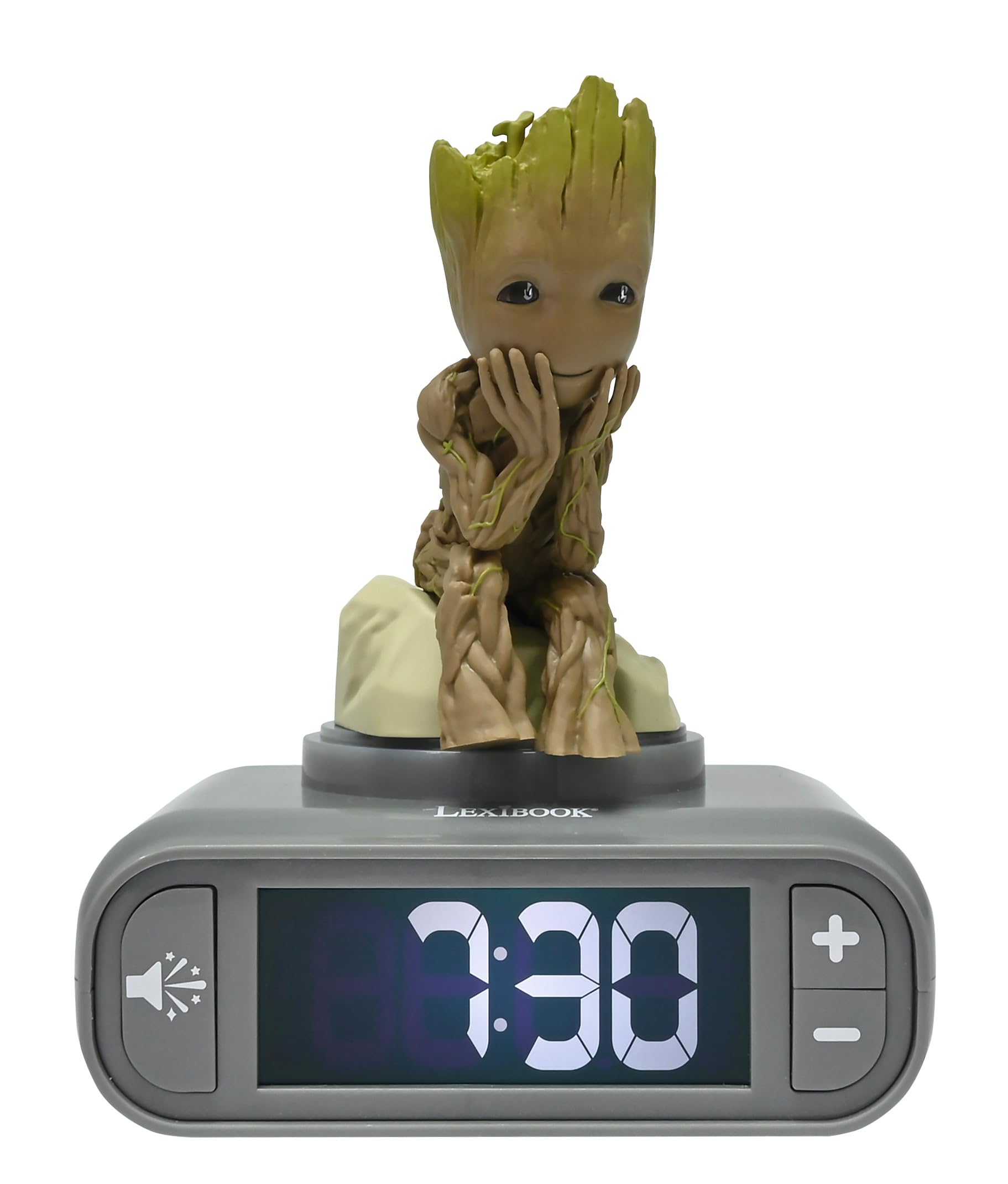 LEXIBOOK, Marvel Guardians of the Galaxy, Groot Nightlight Alarm Clock, Sounds and Melodies, Backlit LCD Screen, Illuminated
