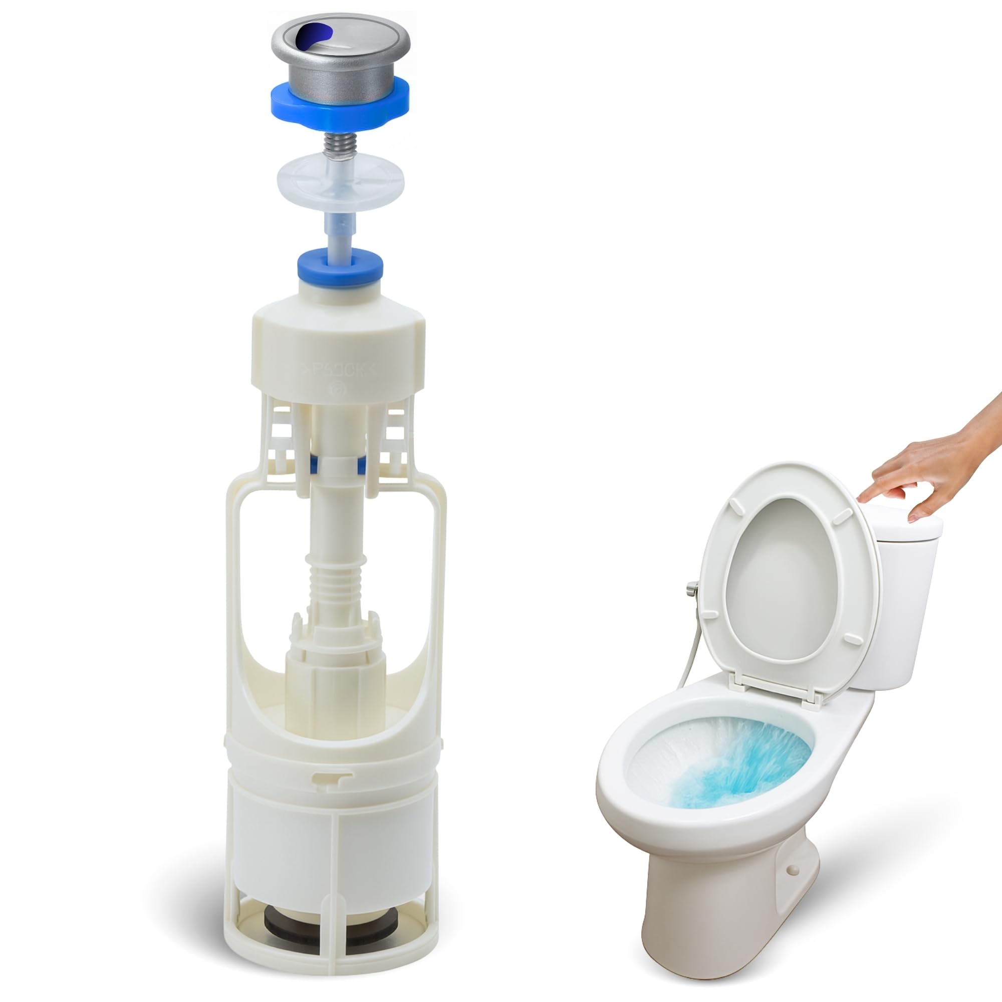 Mecanismo de doble descarga para WC, Válvula Descarga Inodoro, Descargador WC universal, Apto para cualquier tipo de cisterna estándar con doble pulsador 3/6 L de descarga para ahorrar agua - imagen 1