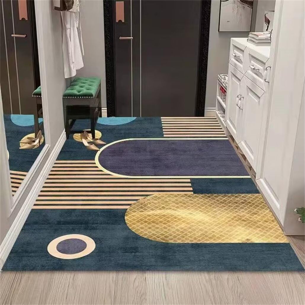Tapis chambre 200x300CM bleu et jaune à motif rayé moderne pour grand salon et chambre ado