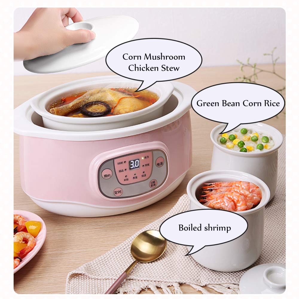 Olla cocción Lenta Digital 1,2 l, Olla cocción Lenta cerámica, Olla cocción Lenta eléctrica doméstica, máquina cocción Multifuncional para cocinar sopas, gachas y Alimentos al Vapor