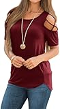 Womens Summer T Shirts Short Sleeve Tunic Strappy Cold Shoulder Tops