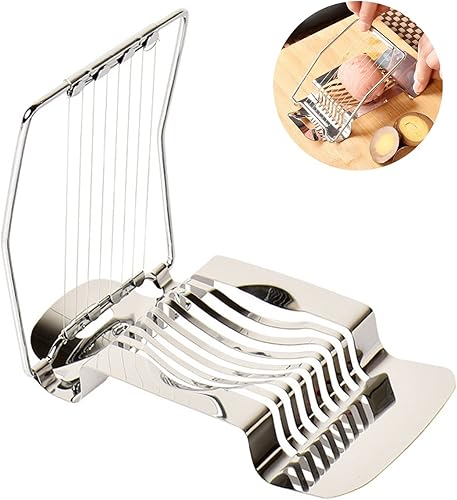 Miniatura 7 de Cortador de huevos duros para huevos duros, cortador de huevos de metal resistente, alambre de acero inoxidable rápidamente para huevos, ensaladas,