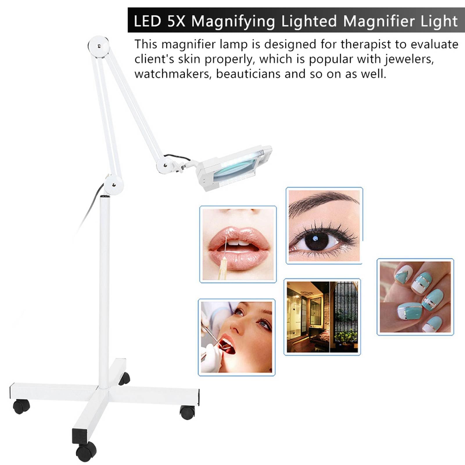 5 X Lampe Loupe Grossissante LED sur Pied 220V, Lampe Loupe Atelier avec Bras Réglable Pivotant pour Cabinet Médicale, Salon de Beauté, Cliniques, Tatouage, Spa, Bijoutiers, Horlogers