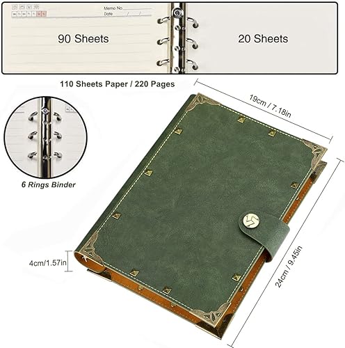 Miniatura 2 de Cuaderno A5 de cuero forrado con 12 marcadores, 6 anillas, planificador A5, cuaderno recargable, bloc de notas, diarios de escritura para niñas,