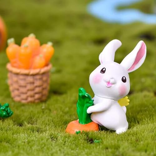 Miniatura 4 de Figuras de conejo en miniatura, 6 piezas de mini conejo con figuras de zanahoria, modelo para decoración de tartas, accesorios de jardín de hadas