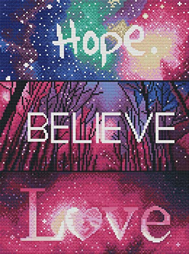 Awesocrafts Cross Stitch Stamped Kits Quotes Inspirational Hope Believe Love Easy Patterns Cross Stitching Embroidery Needlework Kit Supplies (Quotes) - Image 2