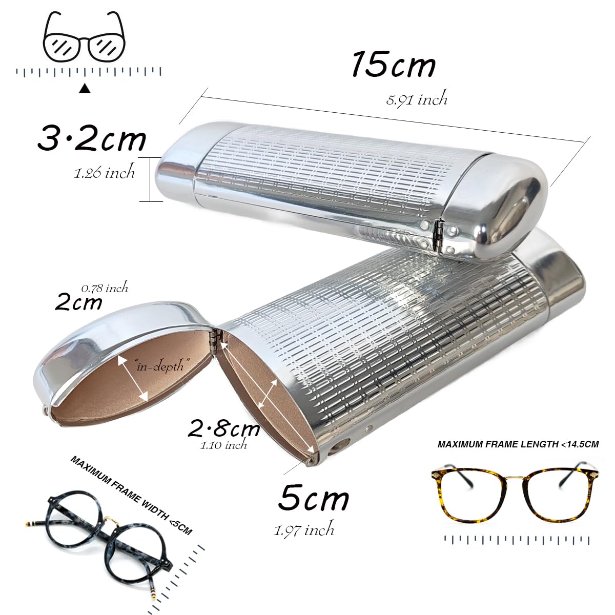 Przenośne twarde etui na okulary, metalowe, aluminiowe, aluminiowa skrzynka, etui na okulary, hardcase, kolor srebrny