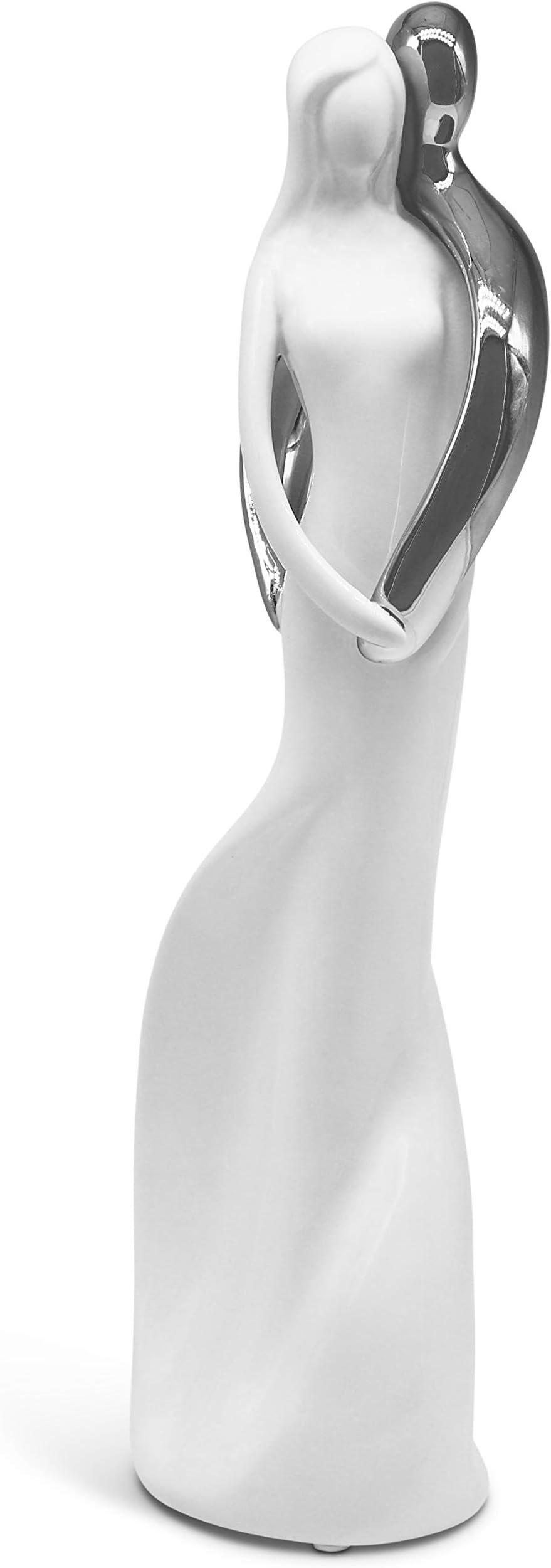 Sculpture "Affection" - ceramic couple in love in white & silver as decoration - modern sculpture 31cm high - figure as symbol for love & harmony - decoration ideal as gift