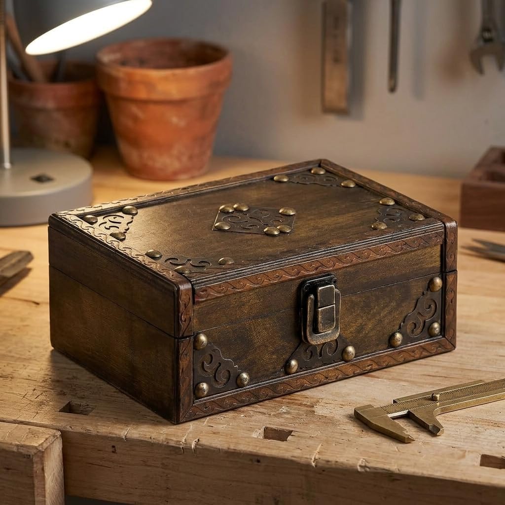Treasure Chest Keepsake Box with Hinged Lid Brown Mini