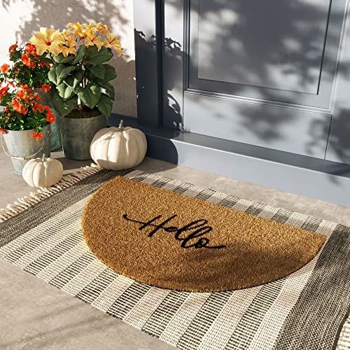 Barnyard Designs 'Hello' Half Moon Doormat Welcome Mat For Outdoors, Large Front Door Entrance Mat, 30X17, Brown #TOP1