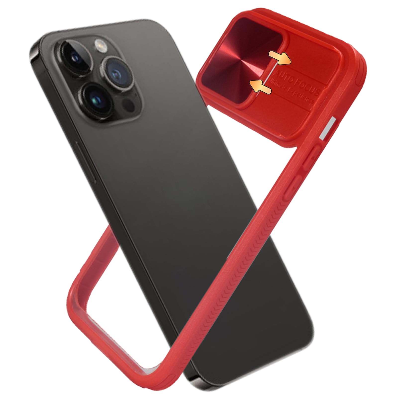 KUGEW for iPhone 15 Pro Max Bumper Case No Back, Builtin Slide Camera Cover Slim Fit