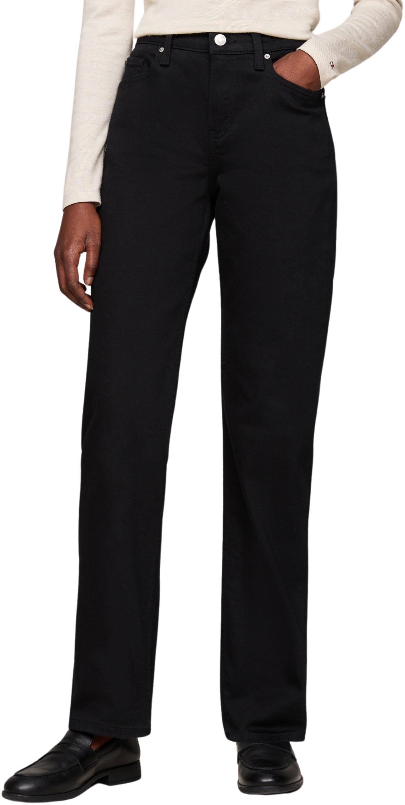 Tommy Hilfiger Women’s Classic Stay Straight Fit Jeans, Black (Stay Black), 28W/28L