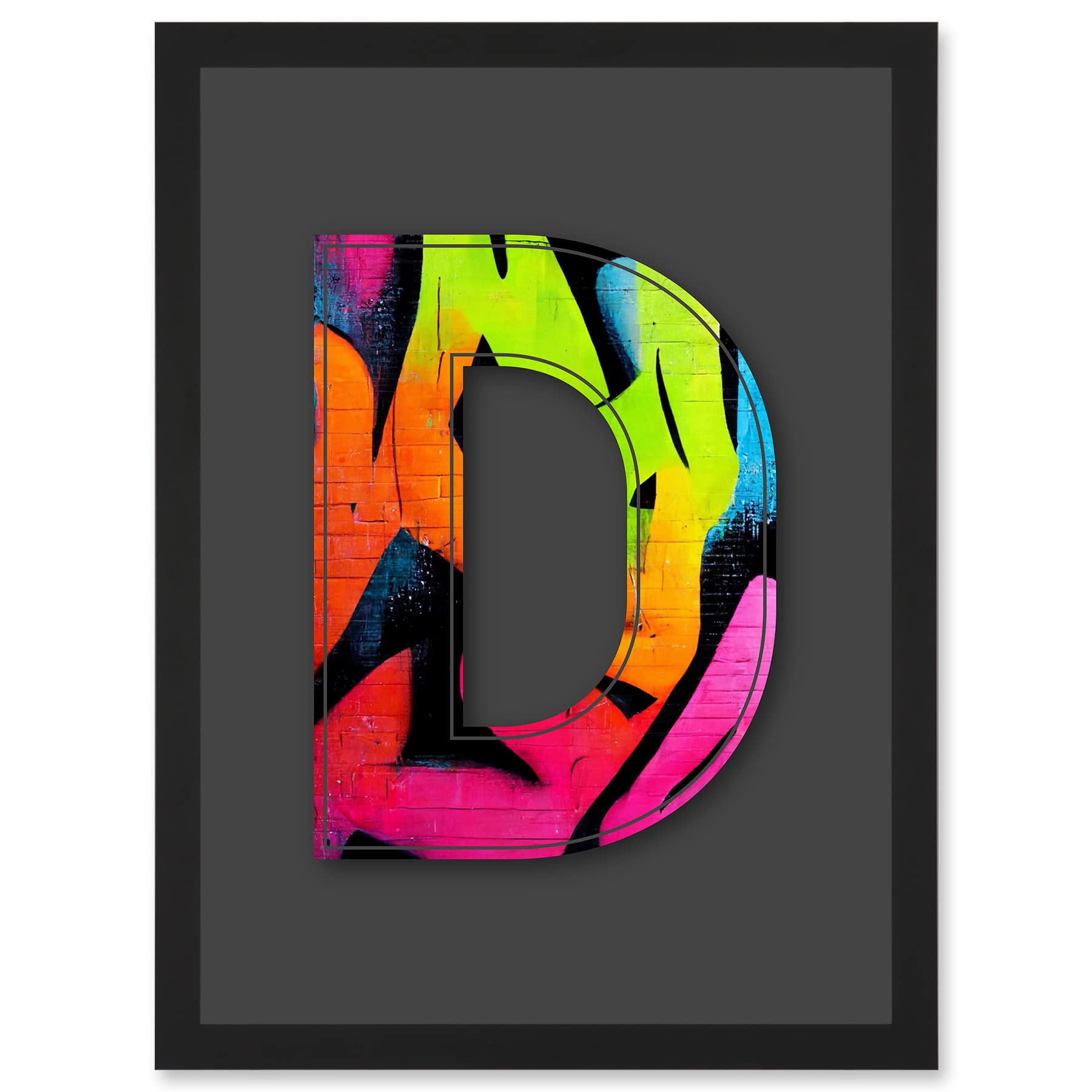 Letter D Fluorescent Abstract Graffiti Art Print - Framed Wall Art - A4 Size