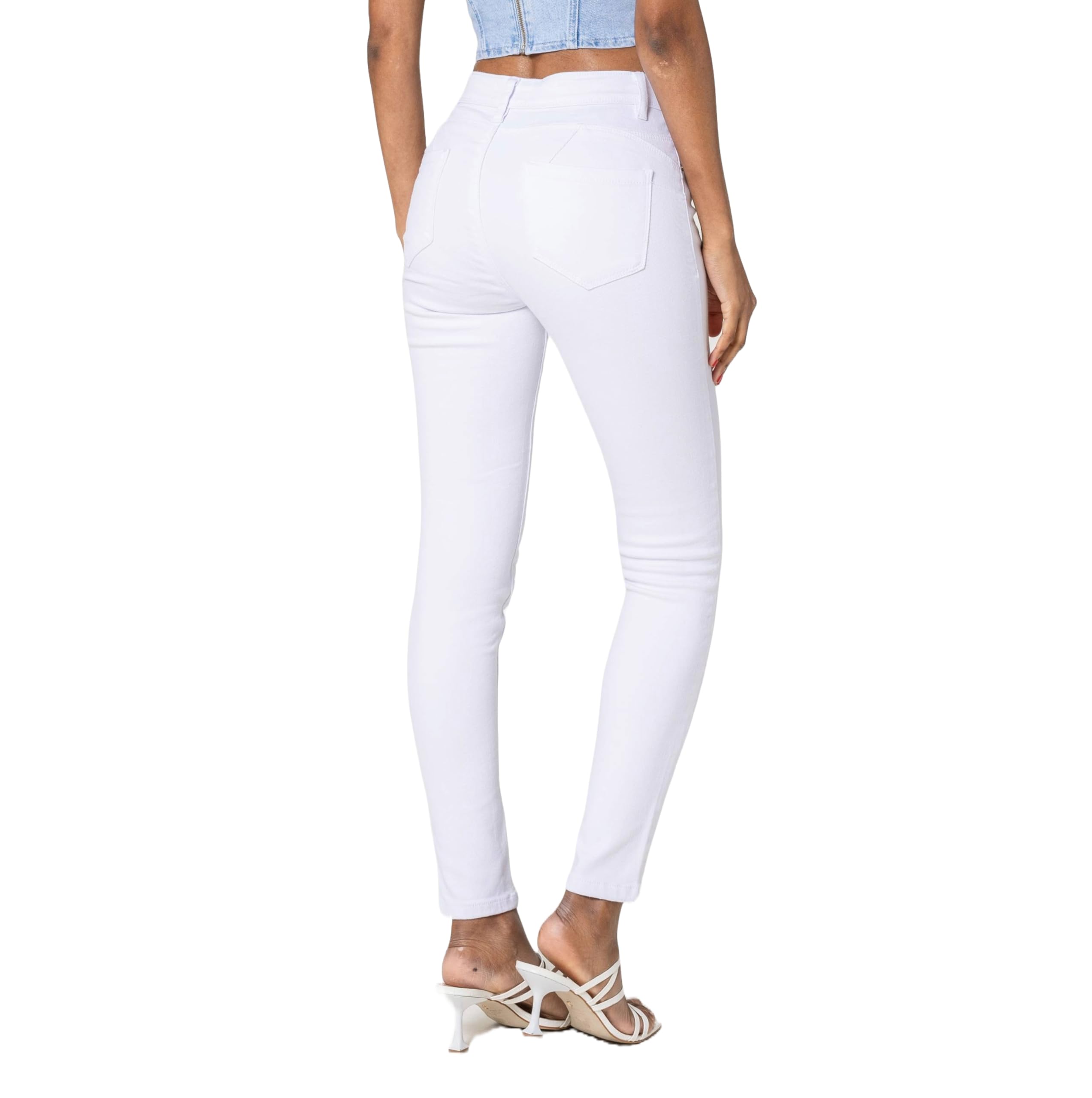 Jeans da donna skinny fit, a vita alta, elasticizzati, effetto pieghe, alla caviglia, look usato, stile destroyed a cinque tasche