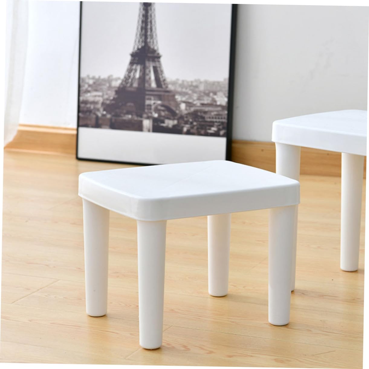 Mipcase Sgabellino Antiscivolo per Ragazzi in Plastica Bianco Struttura Triangolare Stabile, Leggero e Decorativo per Bagno e Cambio Scarpe