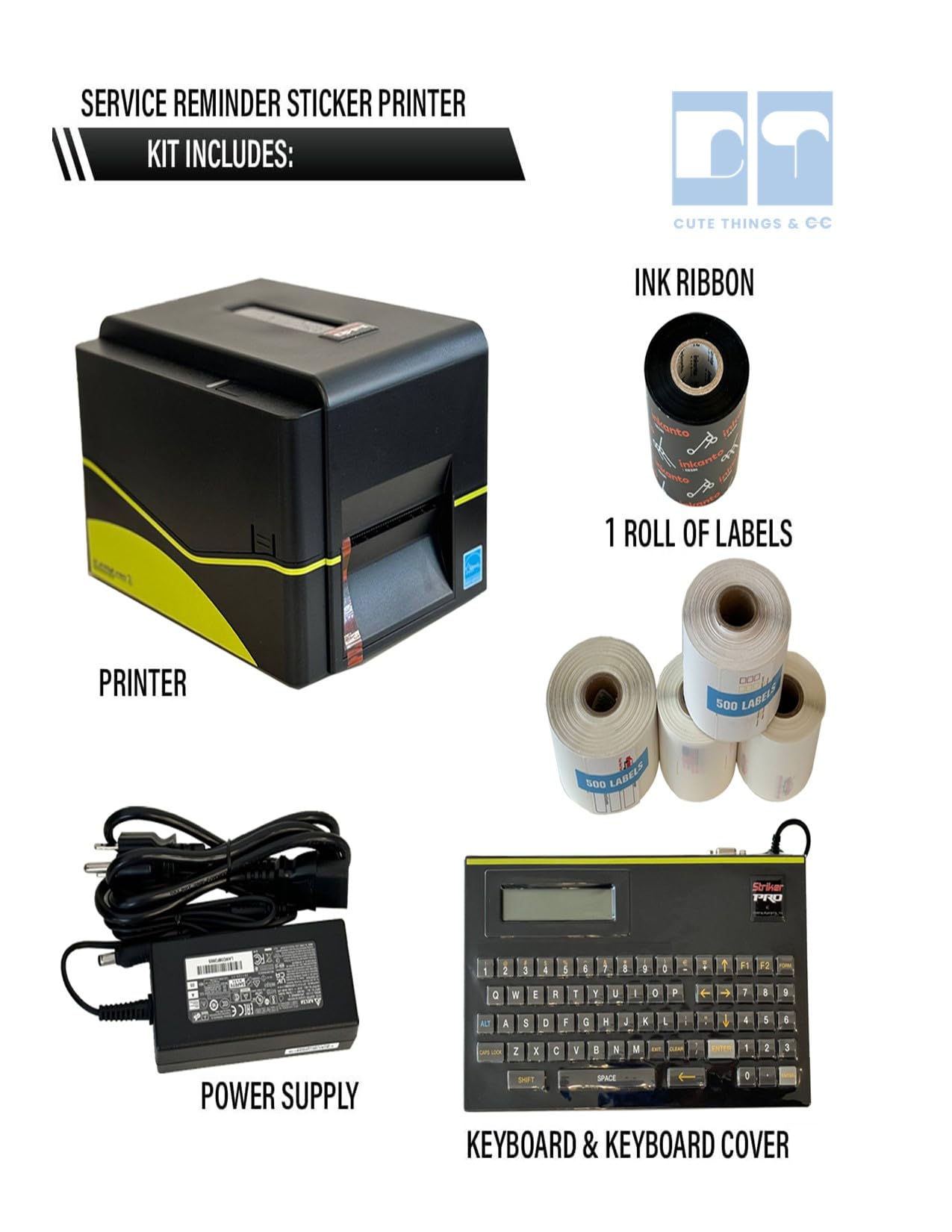 CUTE THINGS & CC Striker Pro V4.0 Oil Service Reminder Printing System with QR Code - Oil Change Reminder Printer System w/Keypad, Ink and 500 Service Stickers.