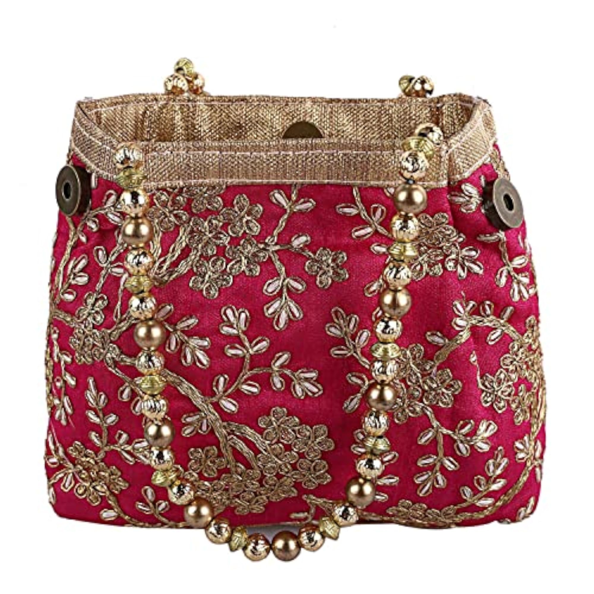 Women's Embroidery Polyester Hand Purse with Pearl Handle