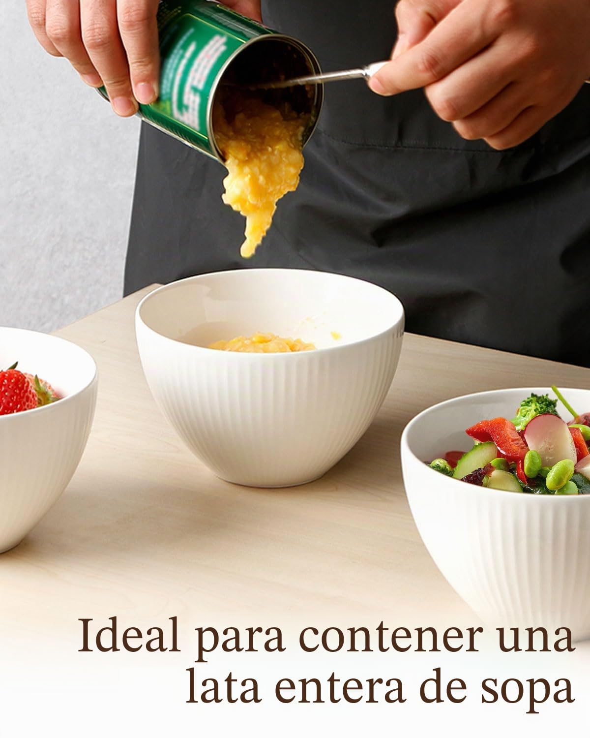 NUTRIUPS Cuencos Profundos para Cereales, 5.5in 750 ml, Cuencos Grandes de Porcelana para Avena, Ensalada, Cuencos blancos, Juego de 6, Aptos para Lavavajillas y Horno