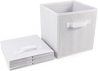Anladia Lot de 4 boîtes de rangement pliables - Blanc - 27 x 27 x 28 cm - Avec trou pour les doigts - Sans couvercle.