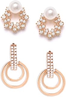 Zaveri Pearls Set of 2 Rose Gold & Gold Tone Cubic Zirconia Stud & Hoop Earrings For Women-ZPFK11163 Price In India