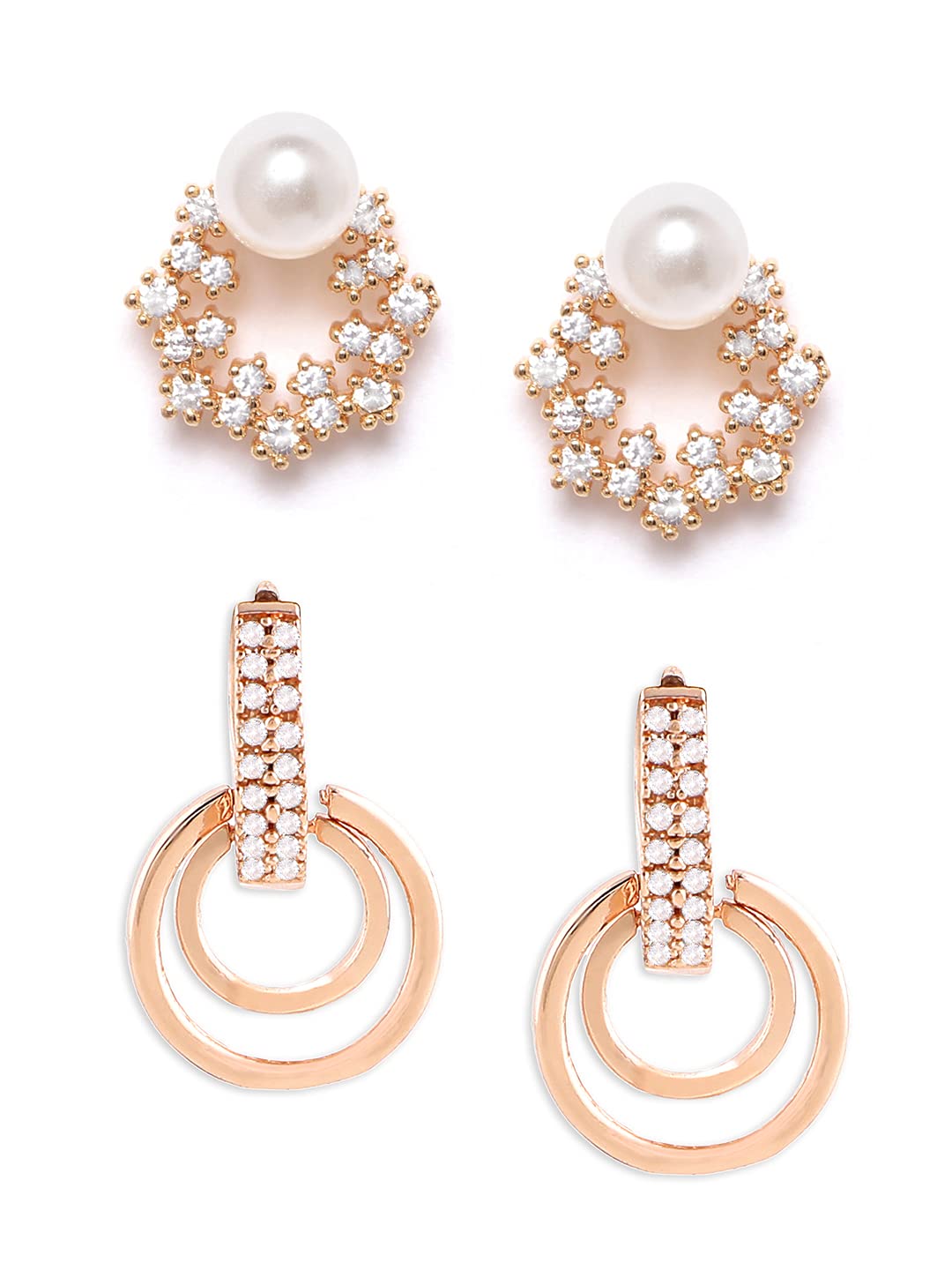 Zaveri Pearls Set of 2 Rose Gold & Gold Tone Cubic Zirconia Stud & Hoop Earrings For Women-ZPFK11163 (B09F6G58ZT) Amazon Price History, Amazon Price Tracker