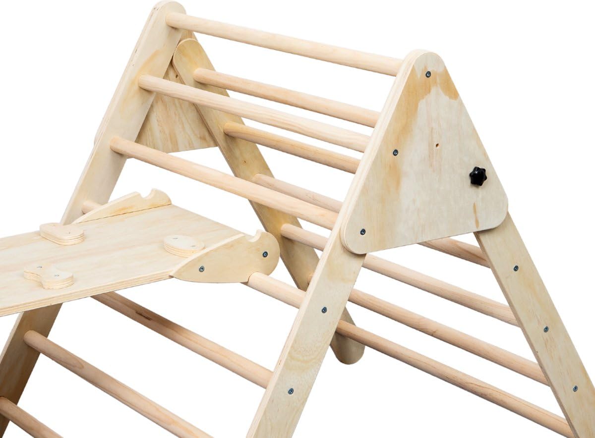 Spalliera XXL Pieghevole con Triangolo, Arco e Scivolo - Palestra Montessori in Legno Naturale - 210x83x81cm