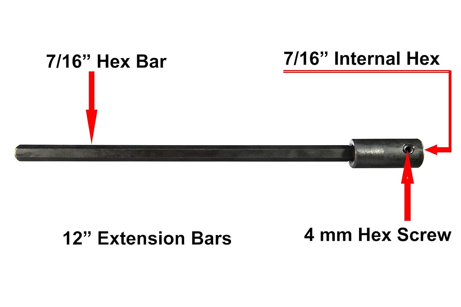 MaxTool 7/16" HEX 12" Holesaw Arbor Extension Bars for Drilling deep Holes or the Holes in Hard to Reach Places Holesaw Accessary Black Oxide; BA28H1082-ME12