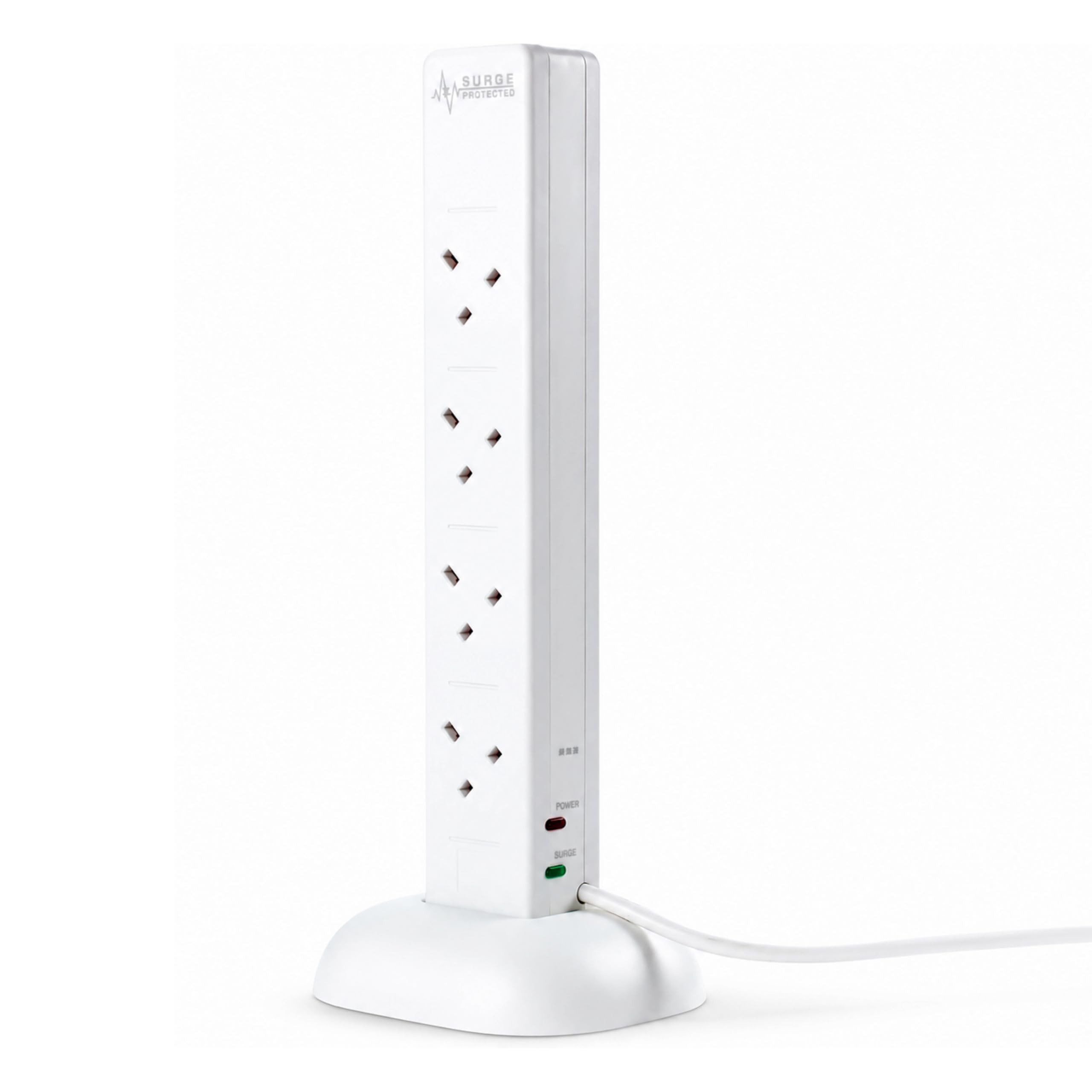 Status Tower Multi Plug Extension 8 Socket Extension Cable 13A Surge Protected With Neon Indicator White 2M Extension Lead S8w2mtusbssp4