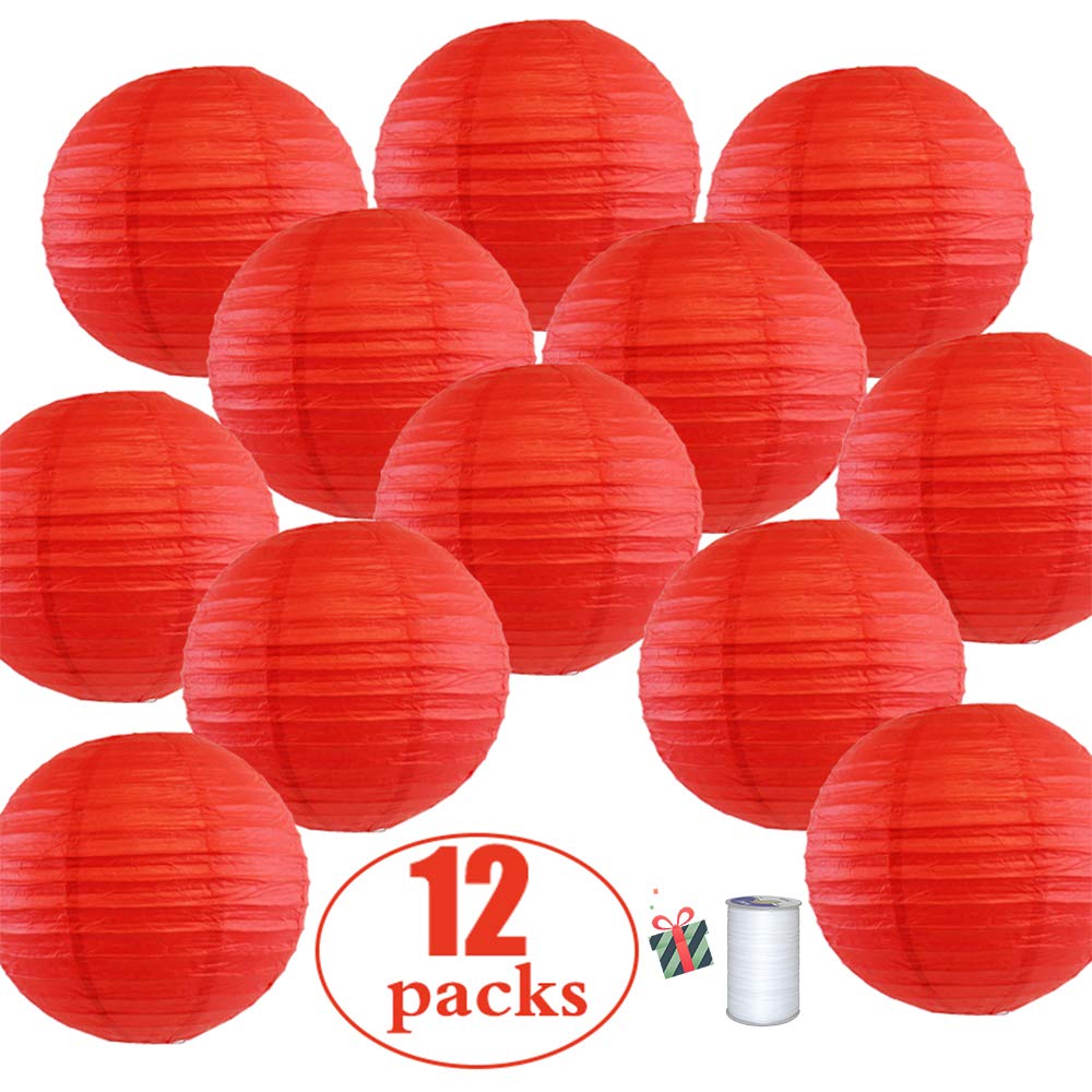 Decorative Party Paper Lanterns, Morbuy 12Pcs Red Round Chinese Lantern Lamp Garland for Christmas Festival Wedding Baby Shower Party Birthday Indoor Outdoor Decorative (12 Inch,Red)